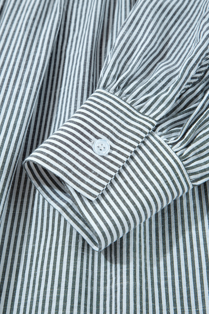 Black Stripe Floral Patchwork V Neck Shift Long Sleeve Mini Dress