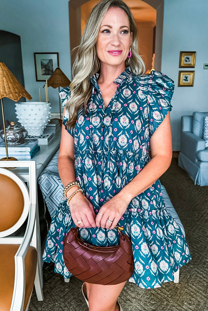 Peacock Meadow Tiered Mini Dress