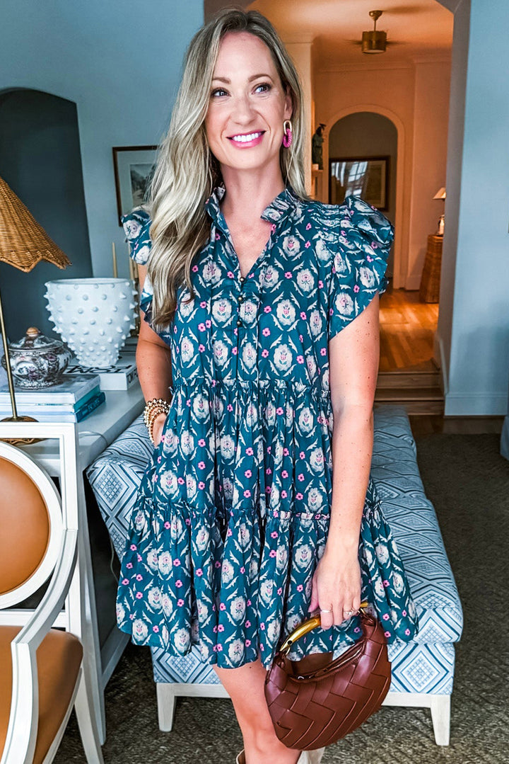 Peacock Meadow Tiered Mini Dress