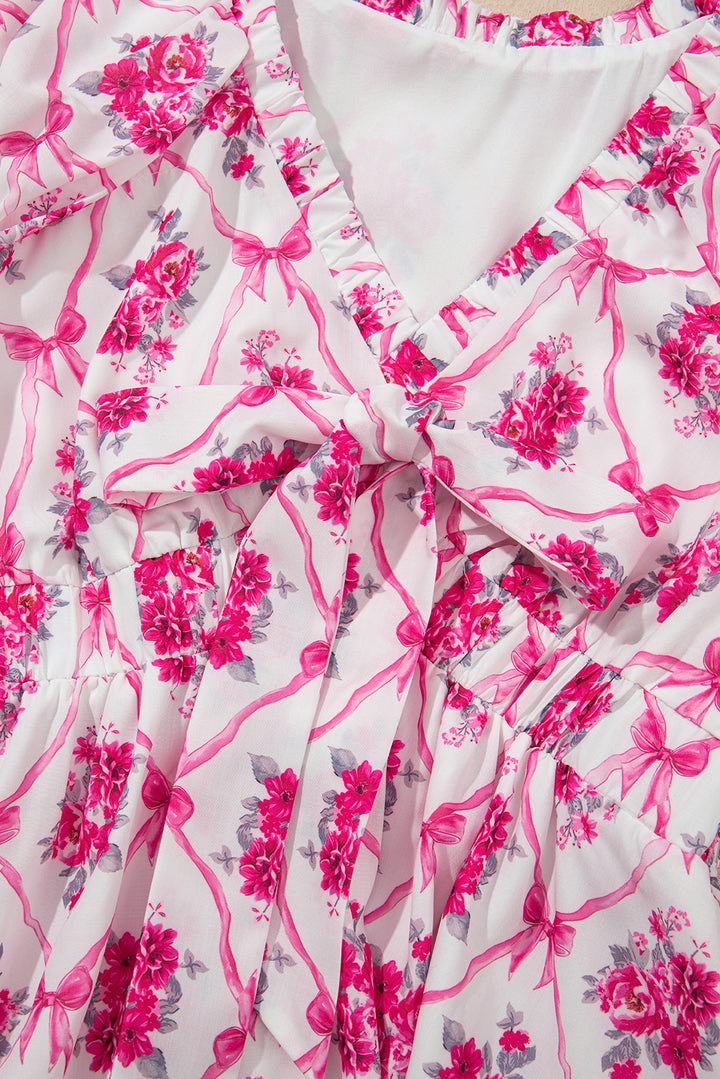 Rosé Ribbon Bouquet Flutter Babydoll Dress