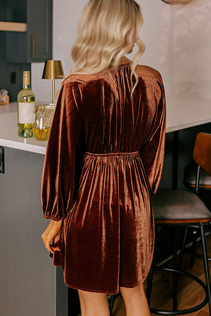 Velvet Afterglow Ruched Mini Dress – Rust