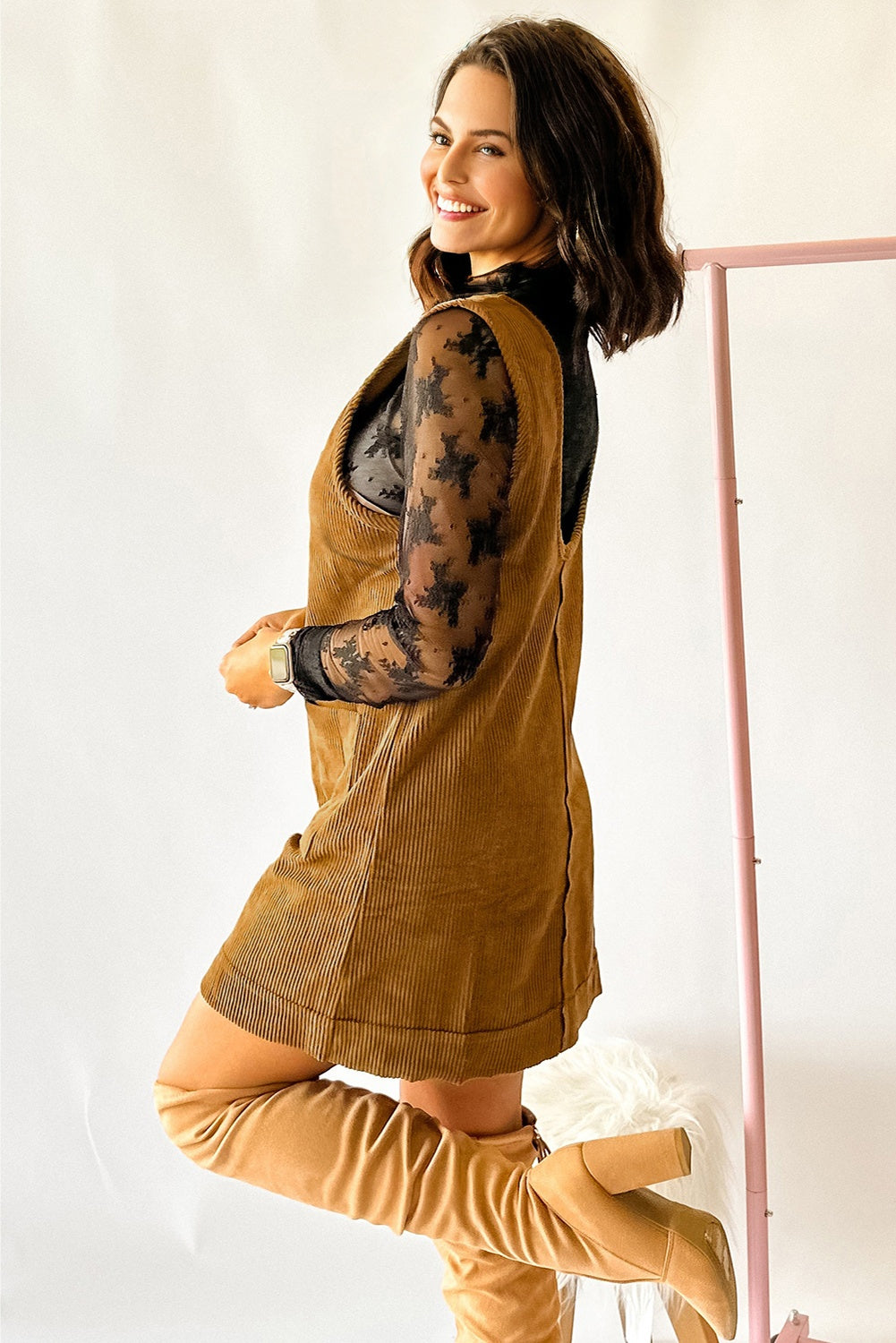 Golden Hour Cord Pinafore Dress (with Pockets!)