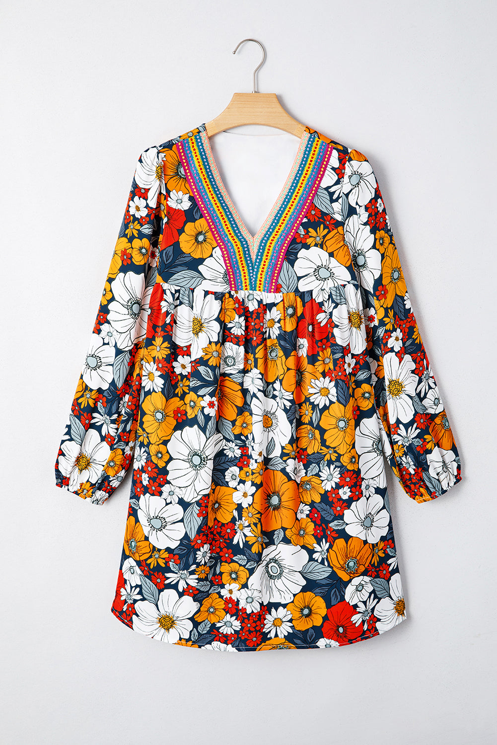 Autumn Bloom Boho V-Neck Pocket Dress