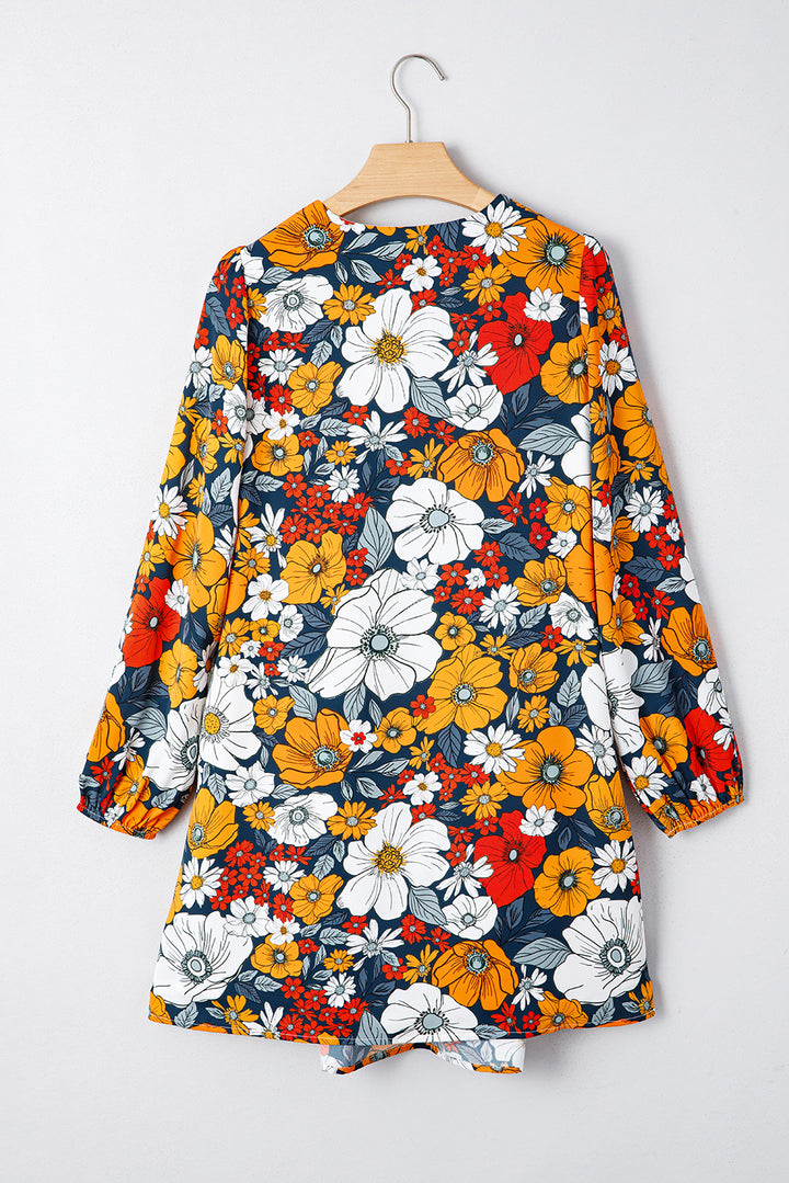Autumn Bloom Boho V-Neck Pocket Dress