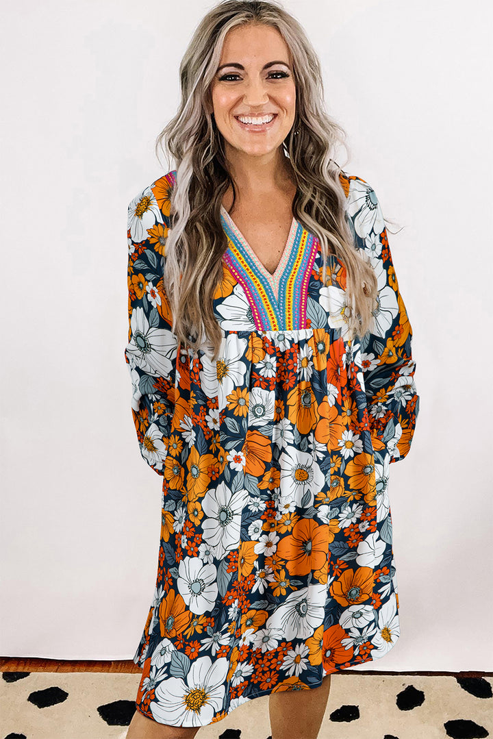 Autumn Bloom Boho V-Neck Pocket Dress