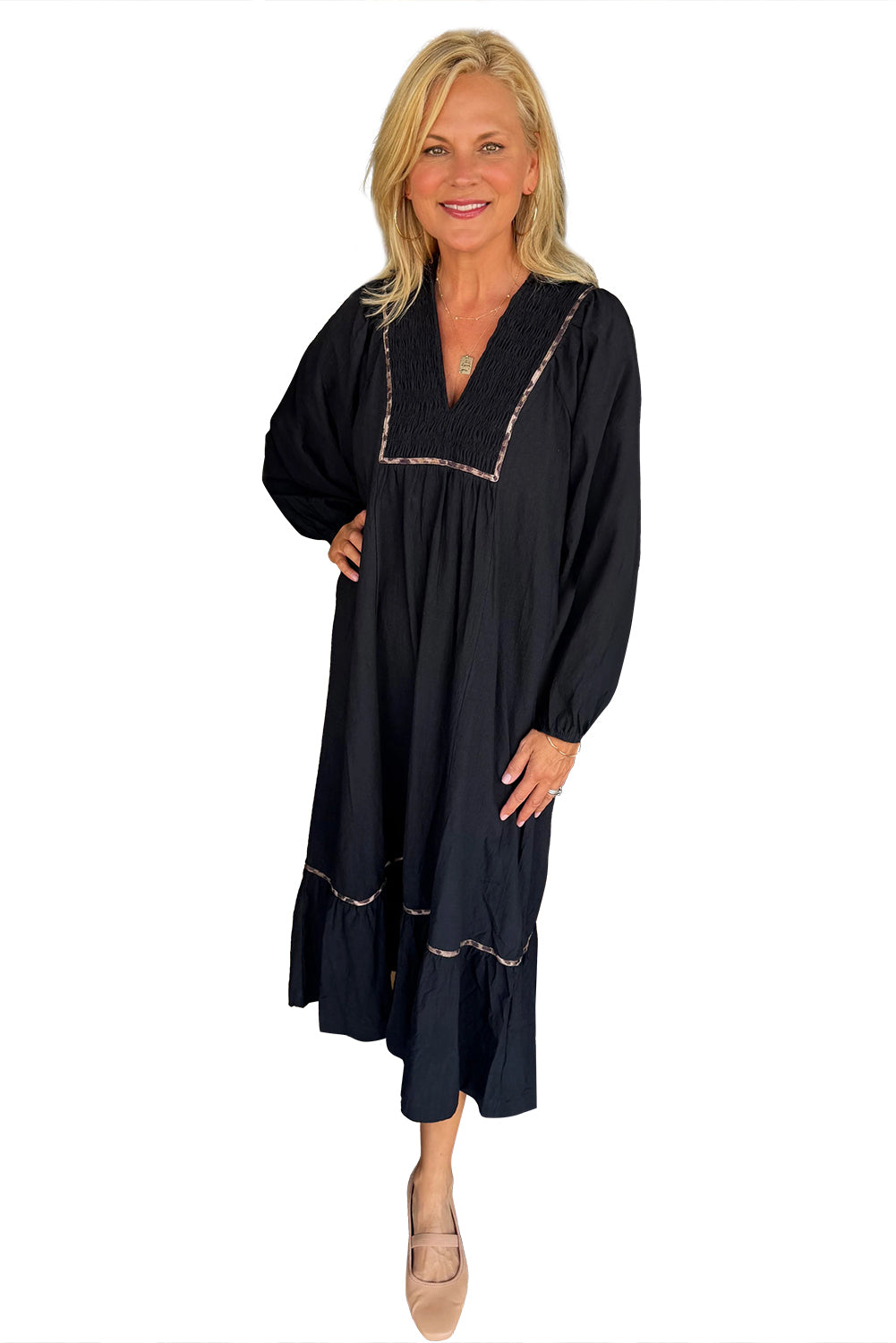 ✨ Luke & Estelle “Midnight Charm” Smocked Maxi Dress ✨