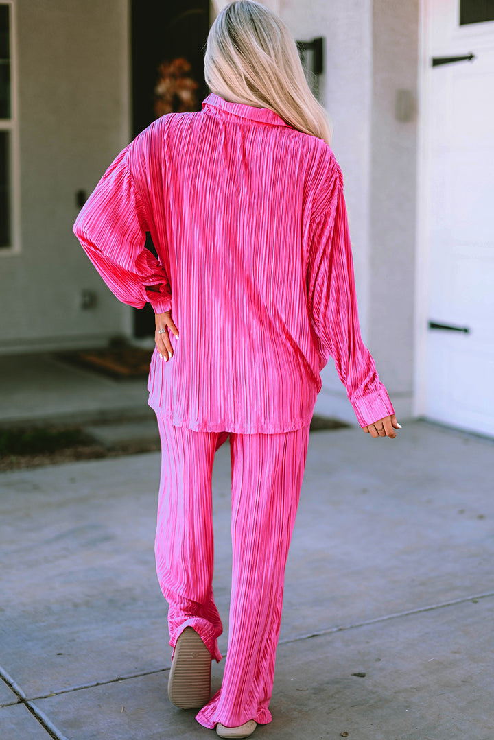 Hot Pink Pleated Power Set (Top + Pants)