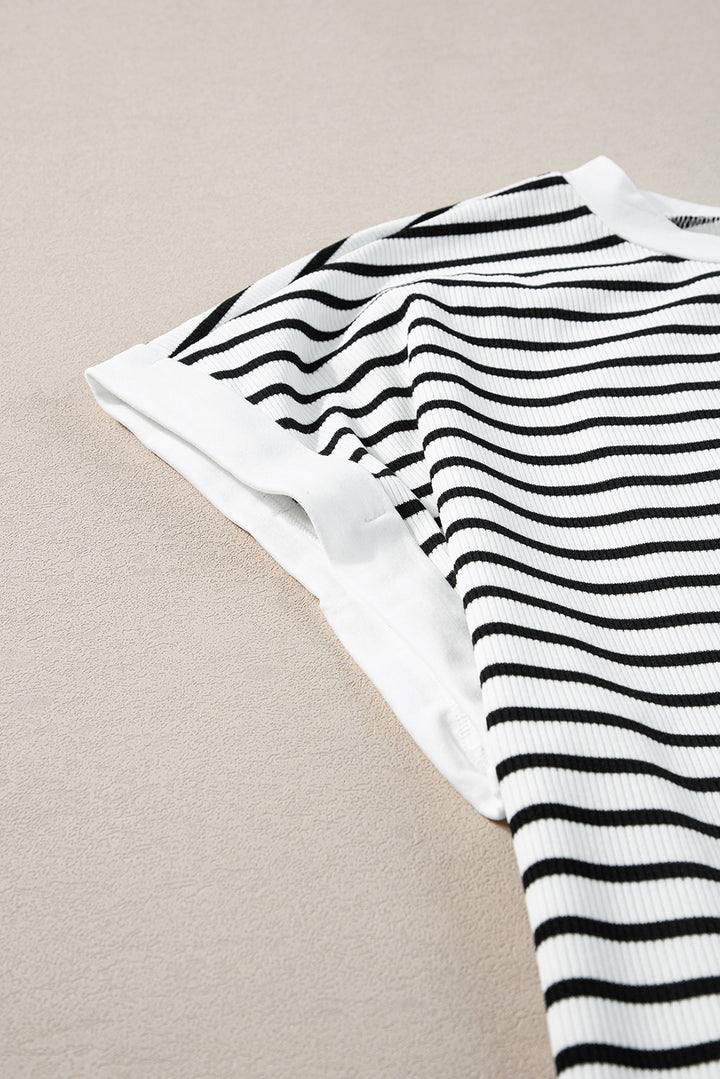 Chic & Comfy Striped Lounge Set – Two-Piece Knit Top & Shorts