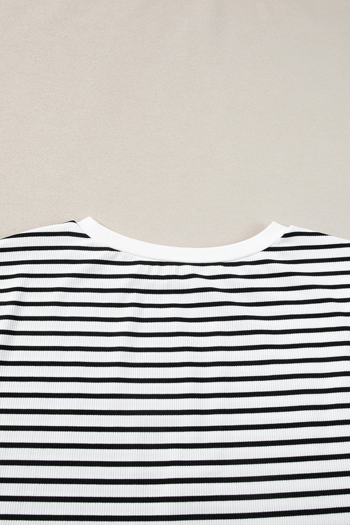 Chic & Comfy Striped Lounge Set – Two-Piece Knit Top & Shorts