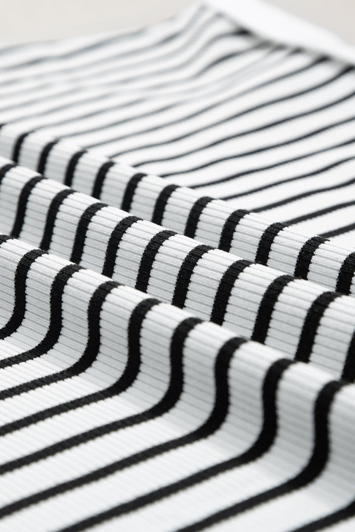 Chic & Comfy Striped Lounge Set – Two-Piece Knit Top & Shorts