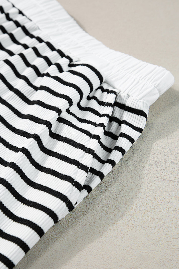 Chic & Comfy Striped Lounge Set – Two-Piece Knit Top & Shorts