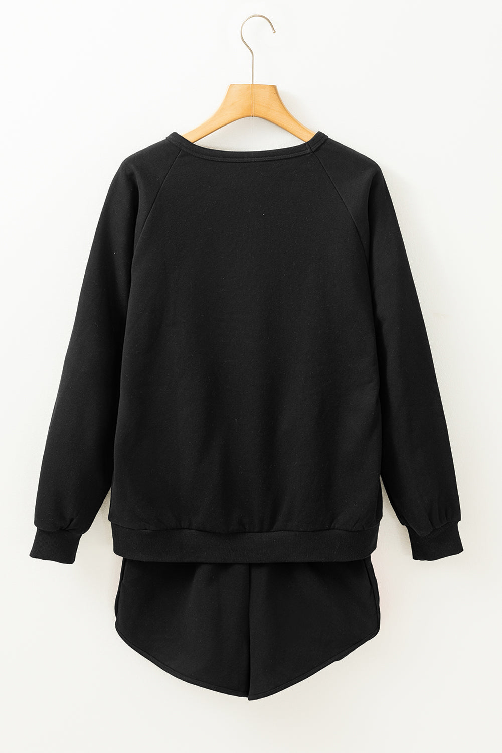 Black Colorful Striped Crewneck Sweatshirt and Shorts Two Piece Casual Set