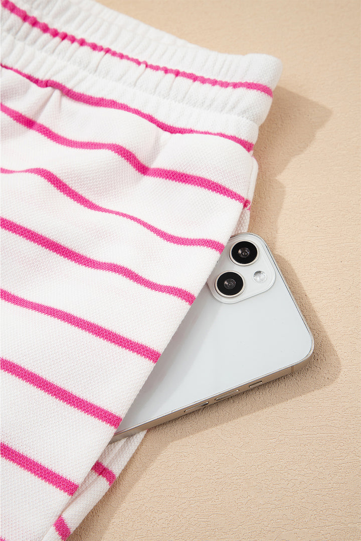 Fall Into Comfort Knit Stripe Set – Bright Pink & White