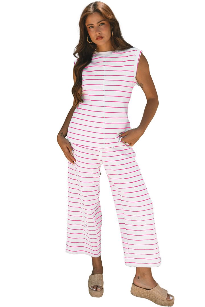Fall Into Comfort Knit Stripe Set – Bright Pink & White