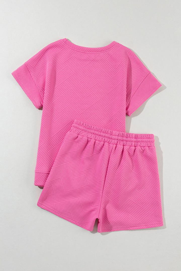 Hot Pink 2 Piece Textured Short Outfit with Sequined "MAMA" Graphic