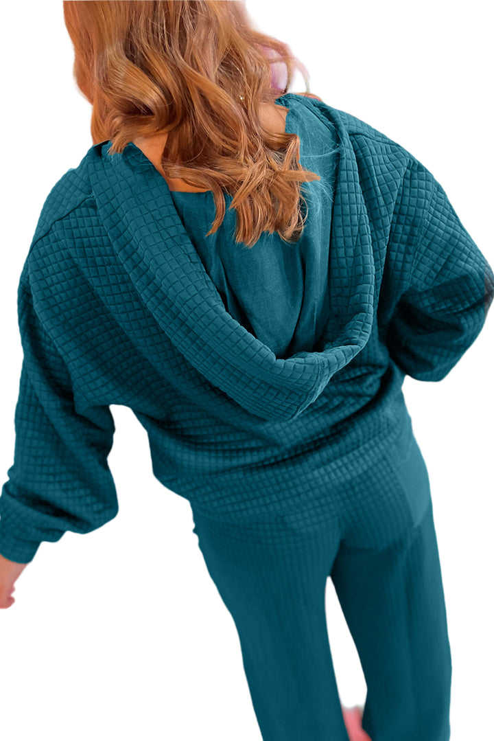 Luke & Estelle "Cozy Confidence" Waffle Knit Buttoned Lounge Set – Teal