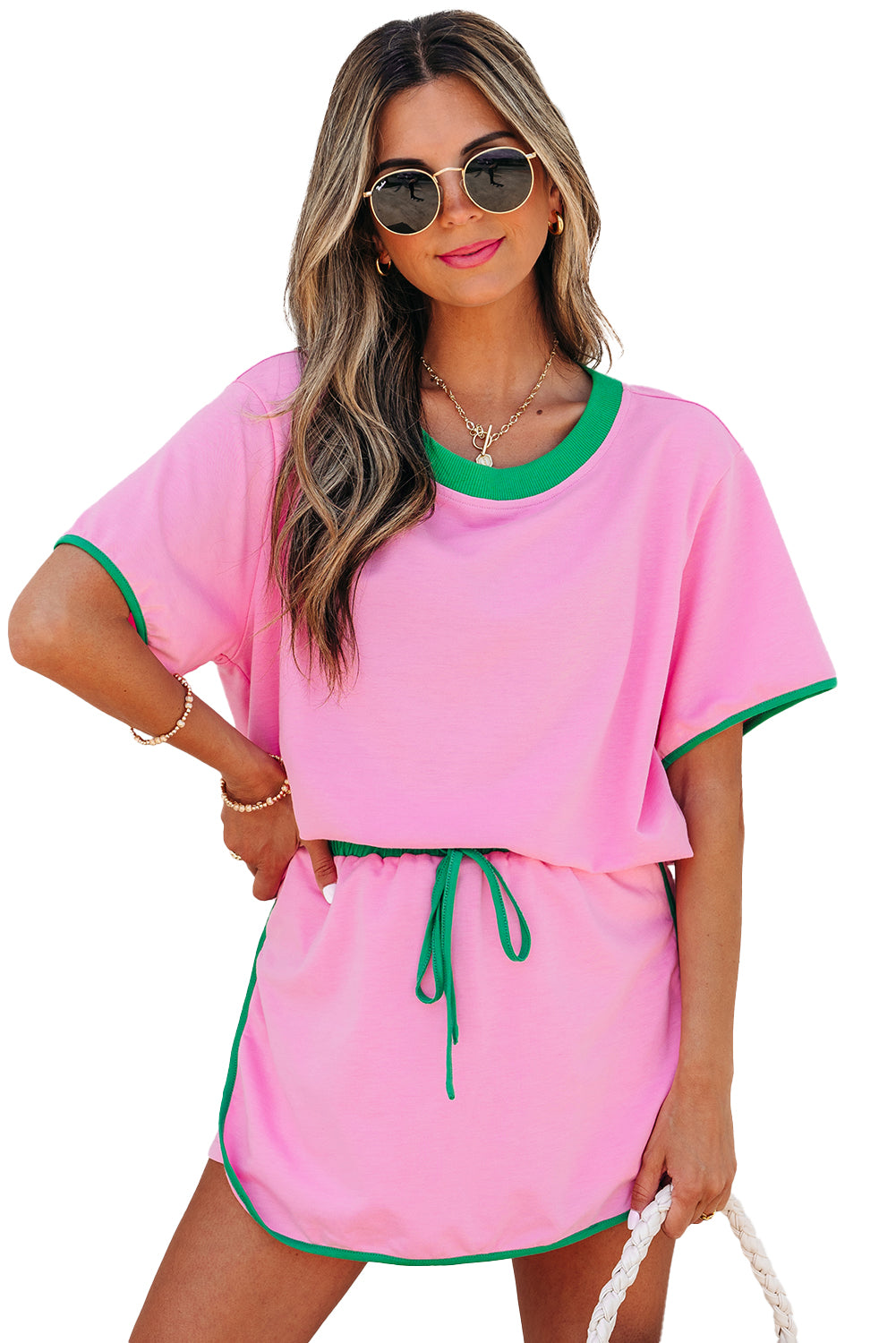 Bubblegum & Kelly Contrast Skort Set