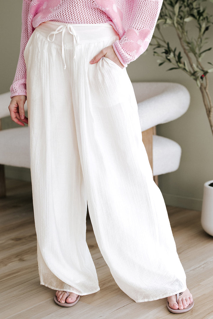Breeze Away Wide-Leg Gauze Pants – Cloud White
