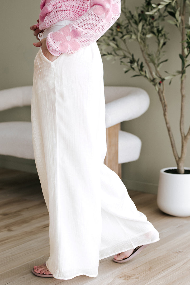 Breeze Away Wide-Leg Gauze Pants – Cloud White