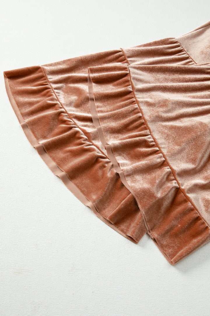 Velvet Ruffle Flares – Drawstring Lounge-To-Luxe Pants (Mocha Rose)