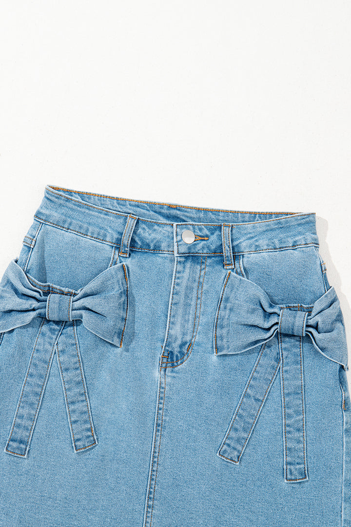 Bow Down Denim Mini Skirt