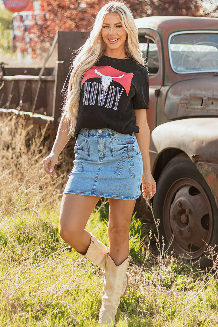 Bow Down Denim Mini Skirt