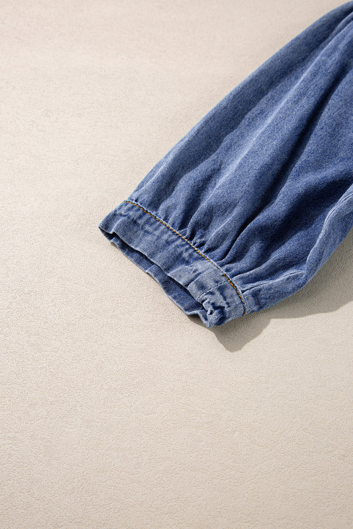 Sweet Vintage Ruffle Pocket Denim Top