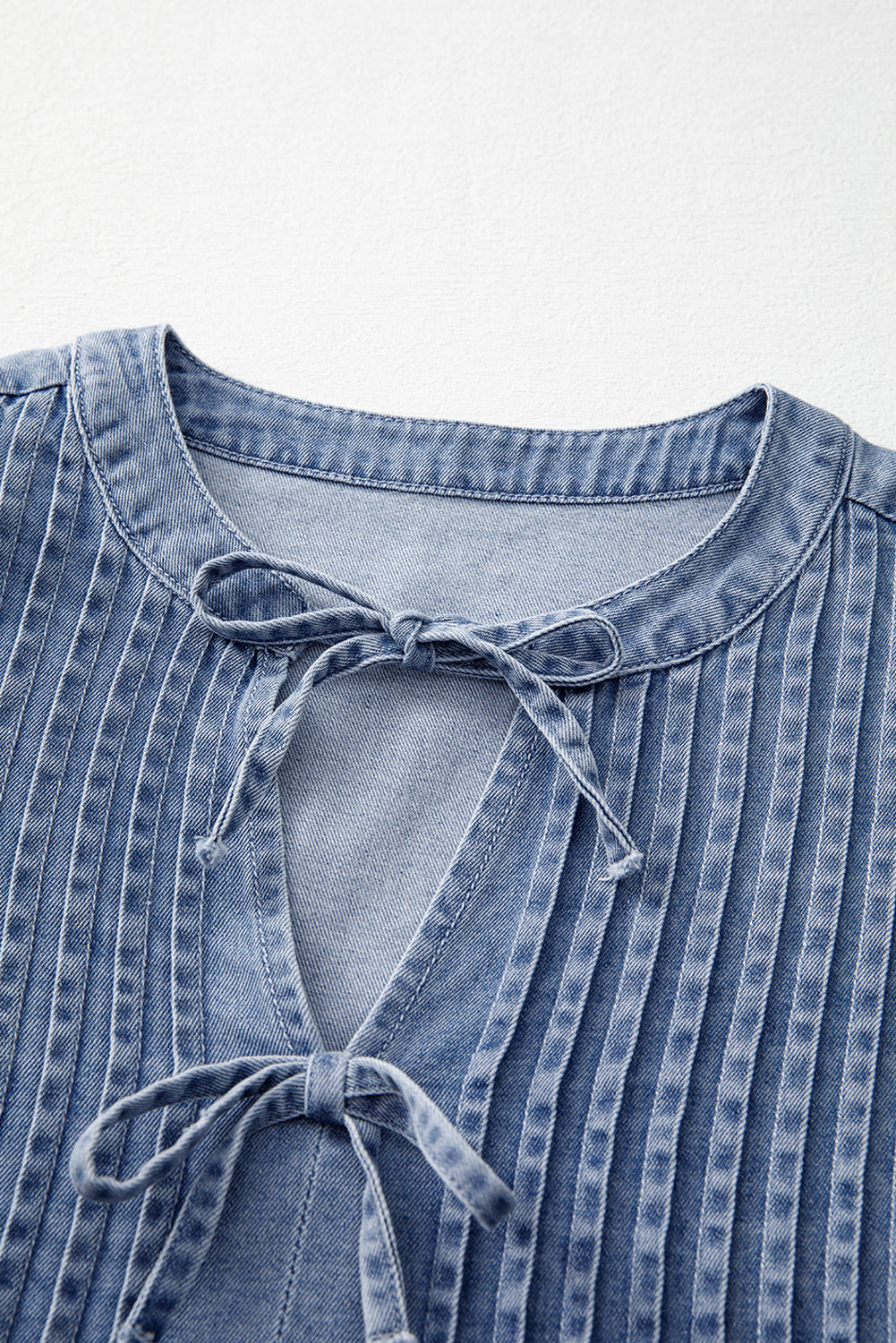Denim Daydream Pintuck Tie Blouse 💙