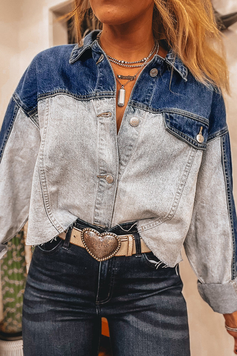 Wild Heart Two-Tone Denim Button Up