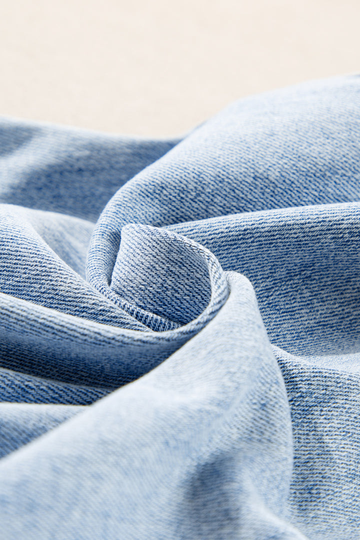 Skyline Distressed Wide-Leg Jeans – Cuffed Light Wash Deni