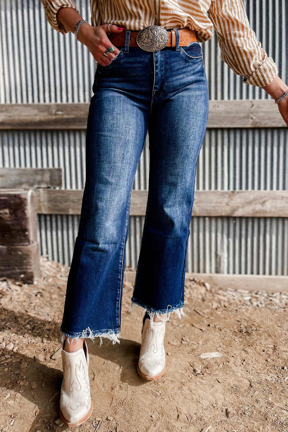 High Noon Vintage Flare Jeans – Raw Hem Denim