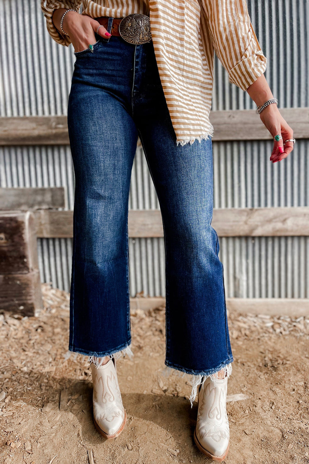 High Noon Vintage Flare Jeans – Raw Hem Denim