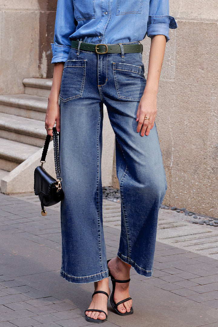 City-Cool Patch Pocket Wide-Leg Jeans