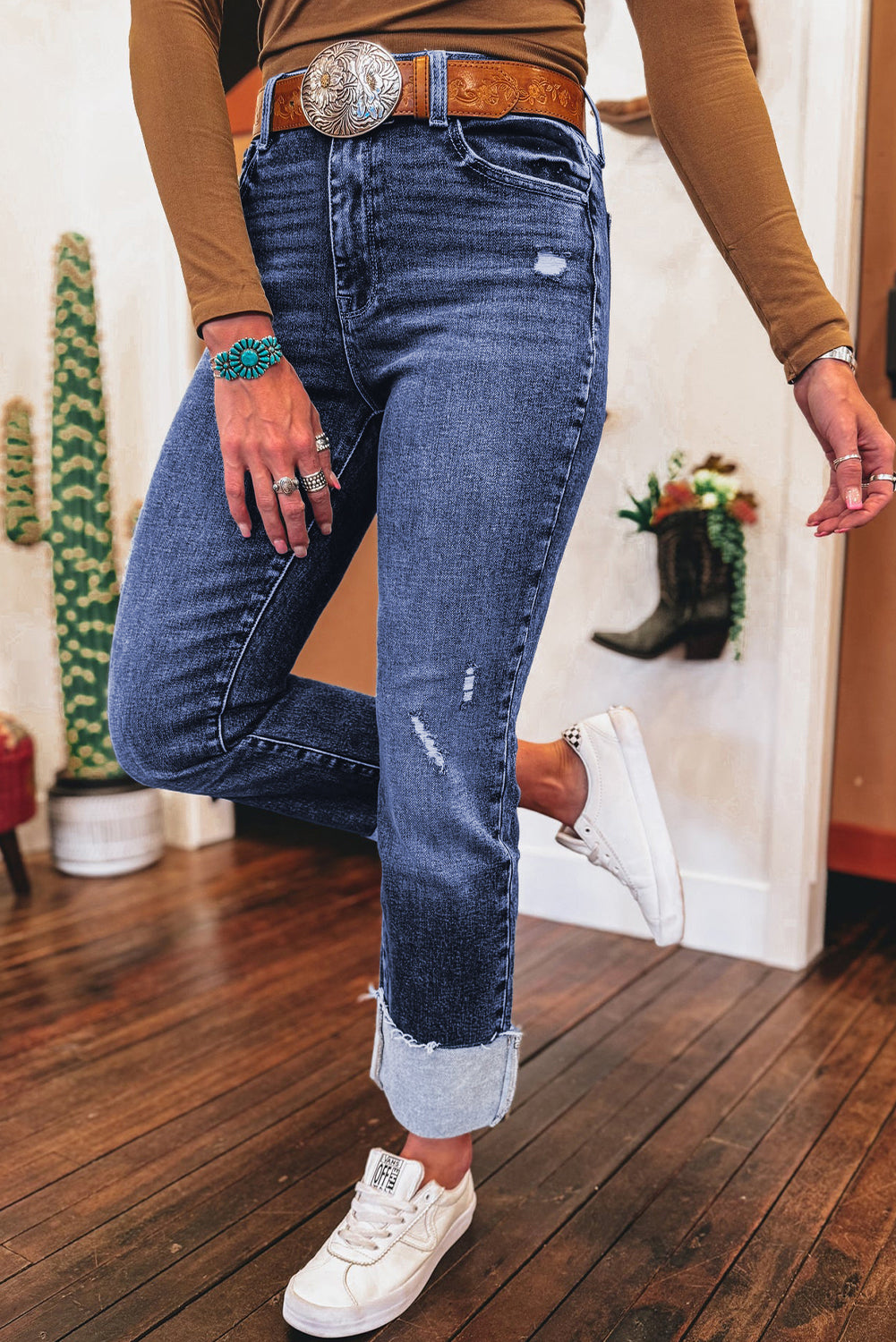 Blue Revival High Rise Cuff Jeans