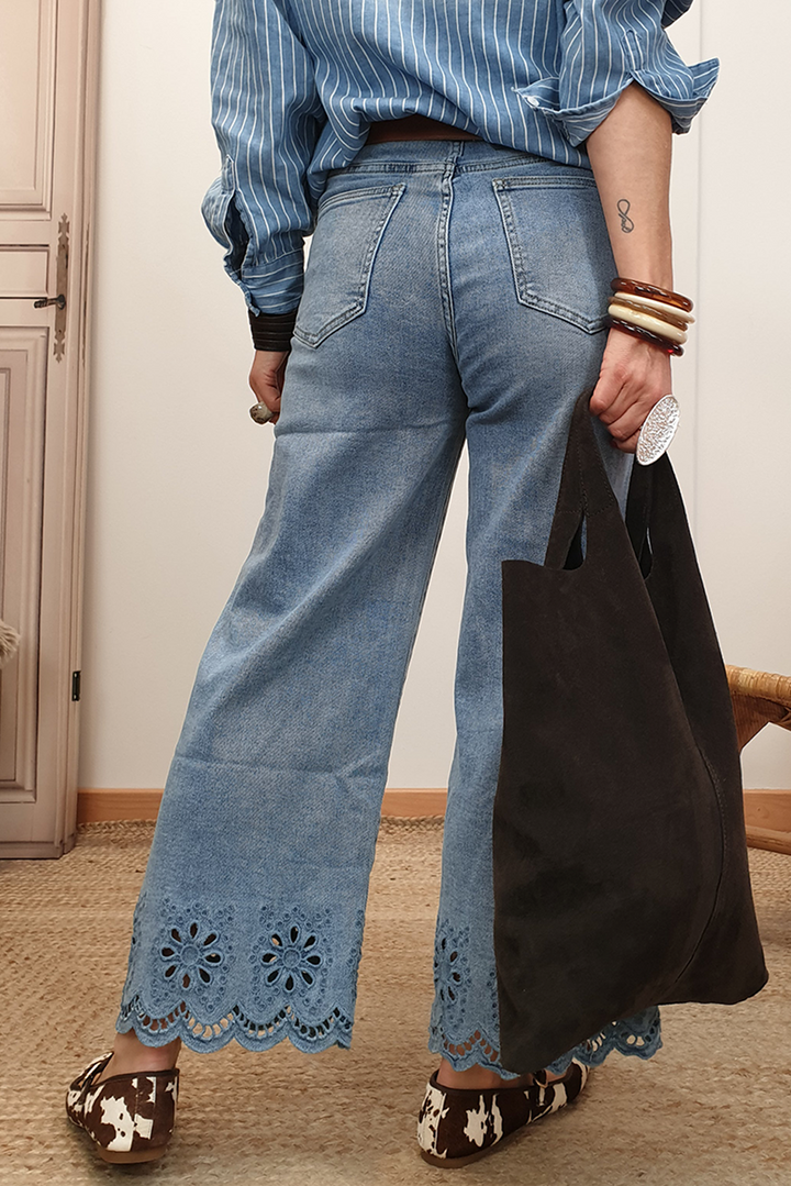 High Society Eyelet Denim – Wide-Leg Statement Jean