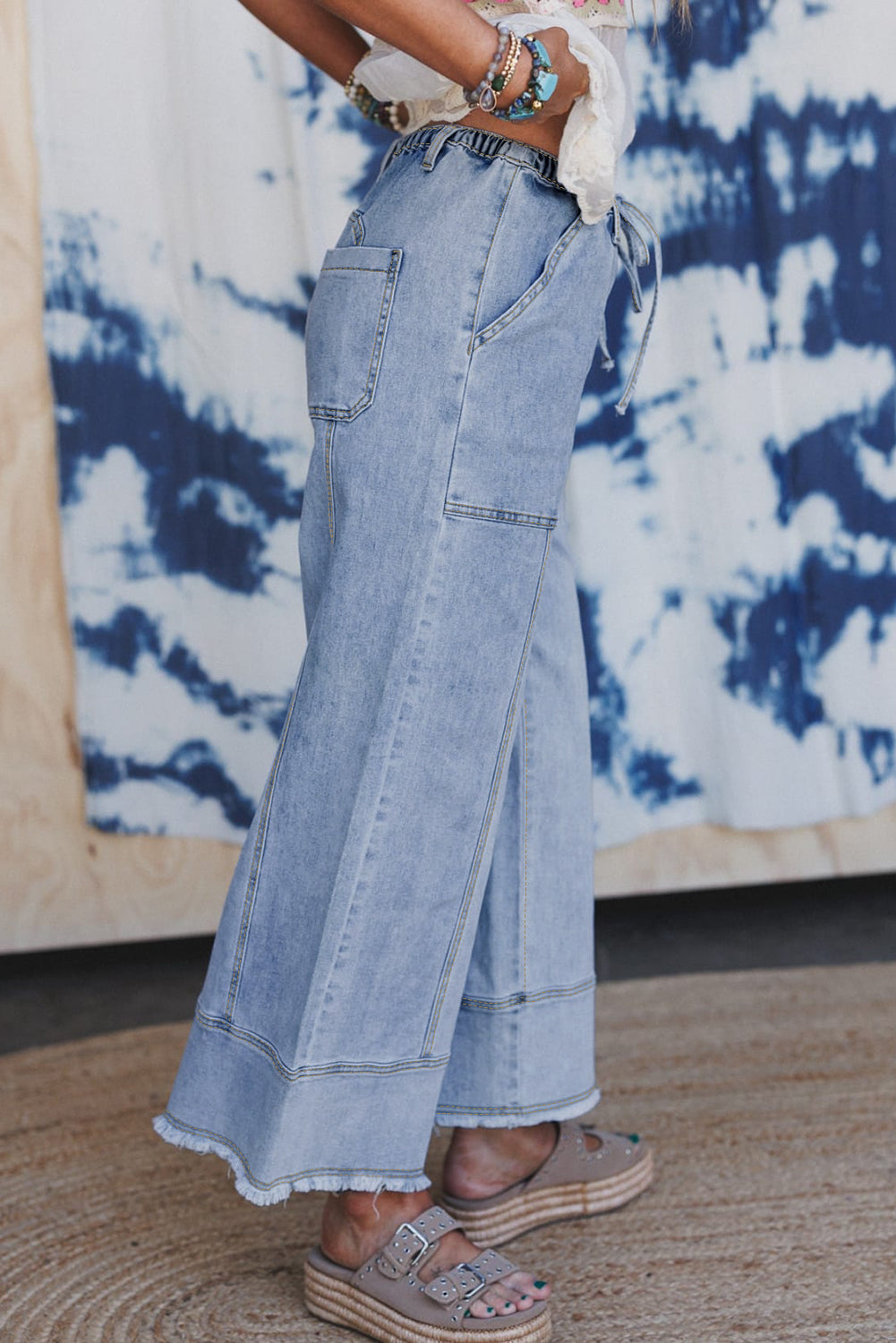 Coastal Ease Wide-Leg Drawstring Denim