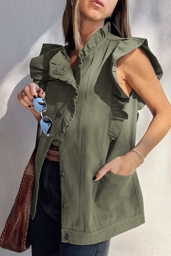Ruffle Up Utility Vest – Olive Luxe Edition