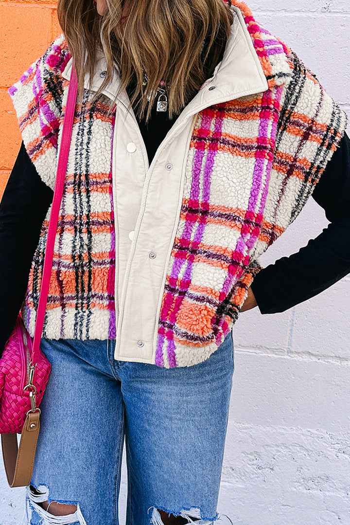 Plaid About You Sherpa Puffer Vest