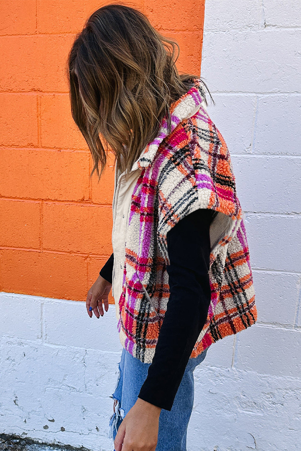 Plaid About You Sherpa Puffer Vest