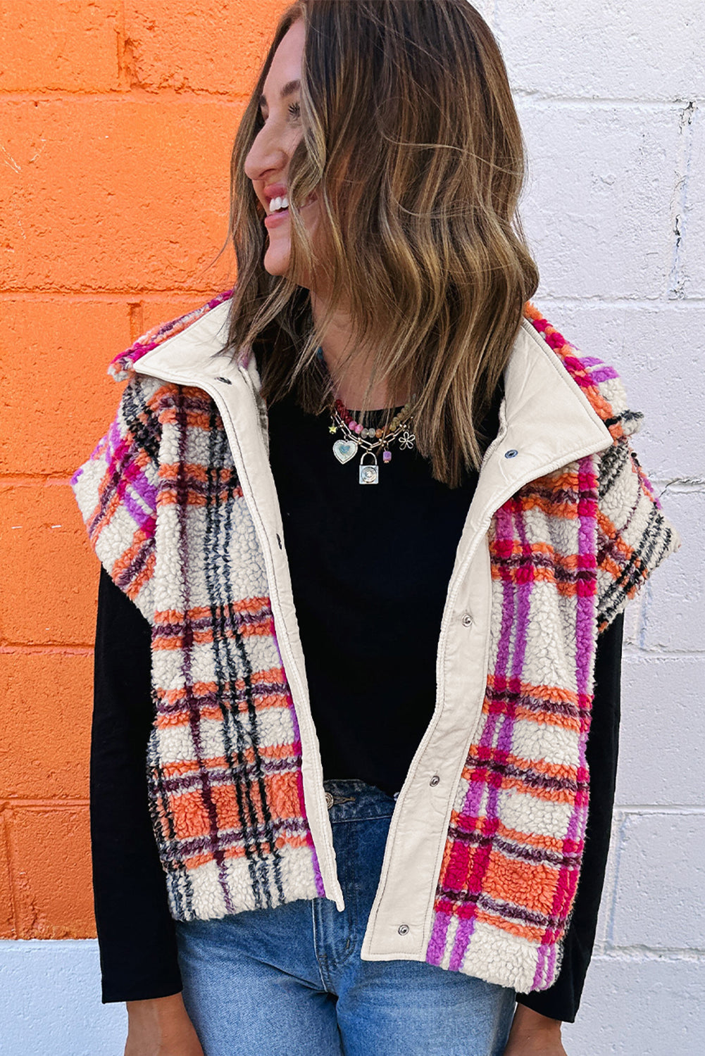 Plaid About You Sherpa Puffer Vest