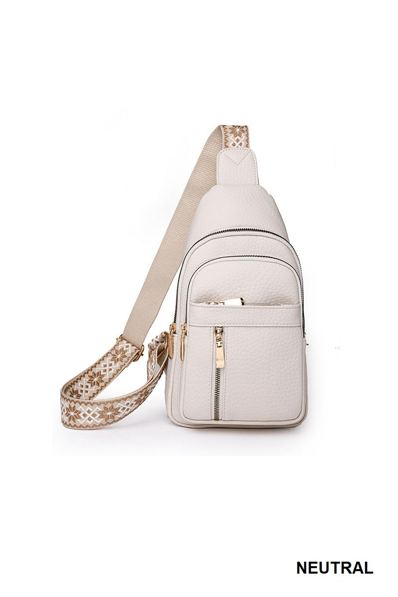 Quick-Change 2-Piece Textured Sling Crossbody (Bag + Strap)