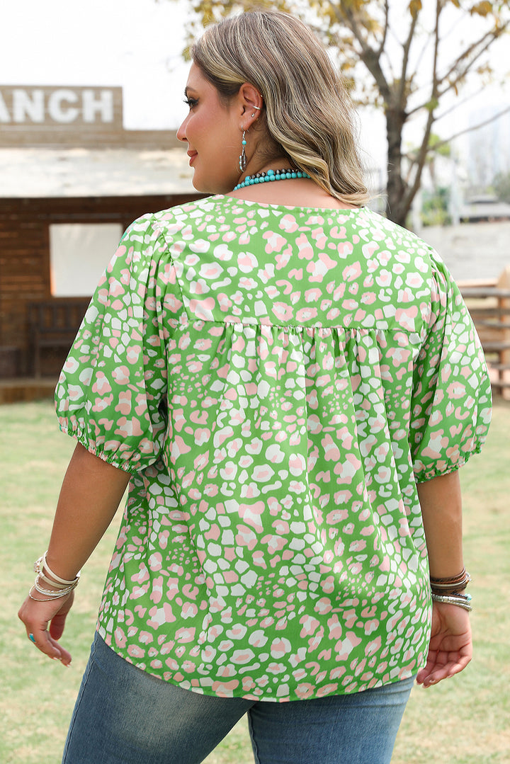 PLUS SIZE✨Garden Party Tassel Blouse – Mint Leopard