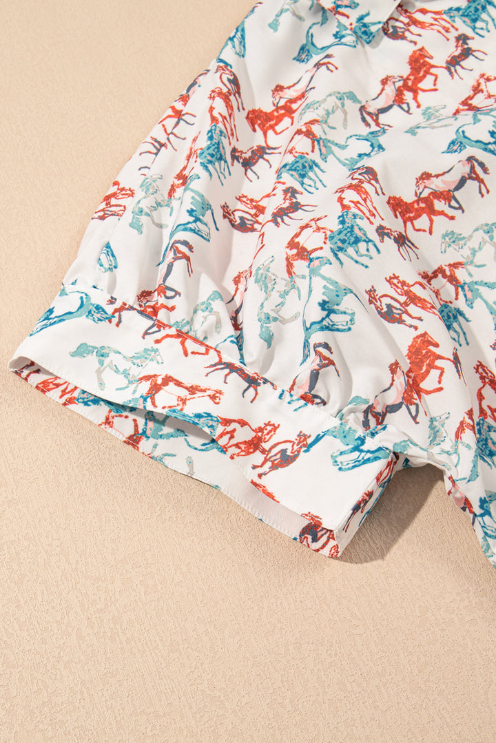 PLUS SIZE✨Wild & Free Mustang Print V-Neck Blouse 🐎✨