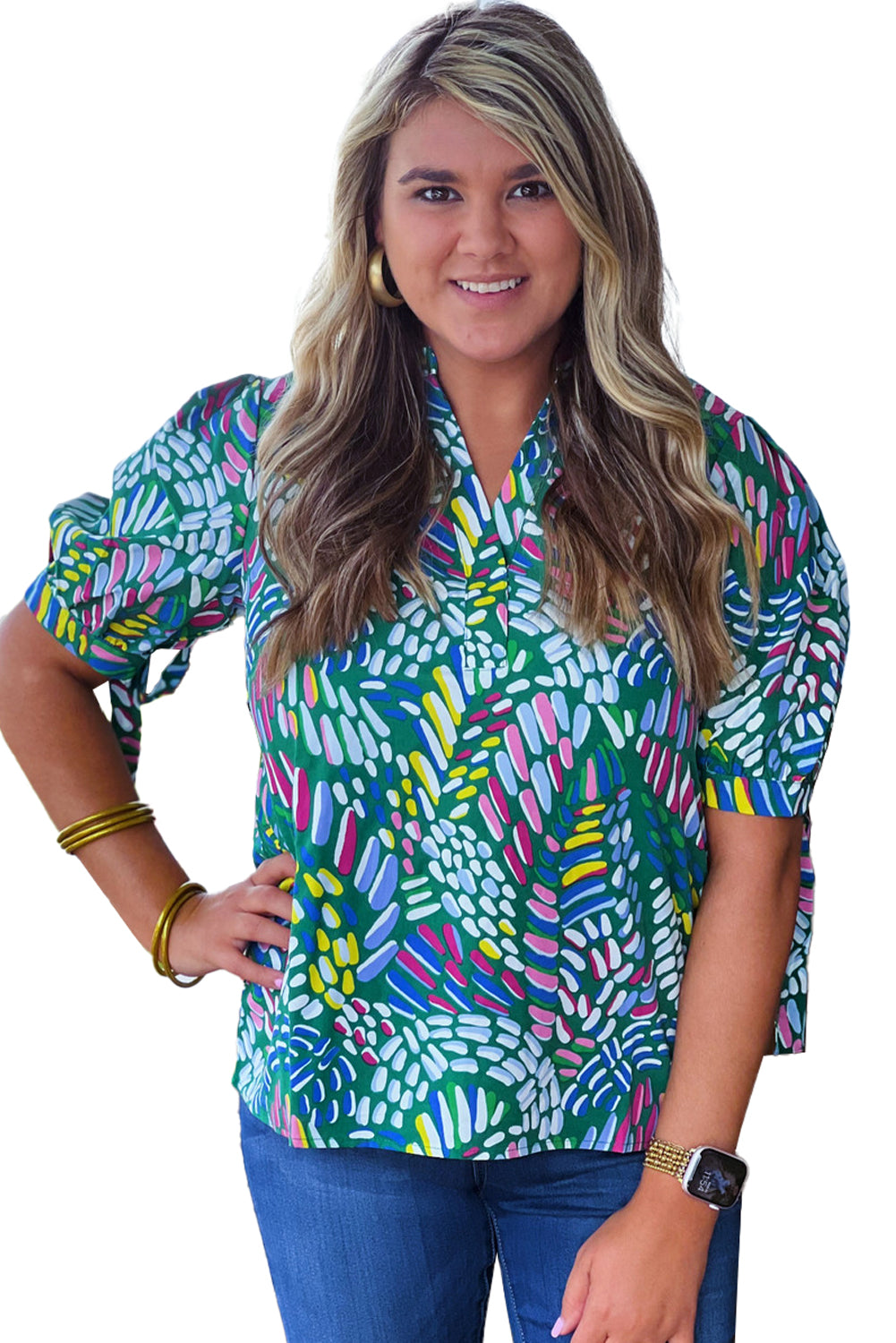 PLUS SIZE✨Confetti Breeze Tie-Sleeve Blouse