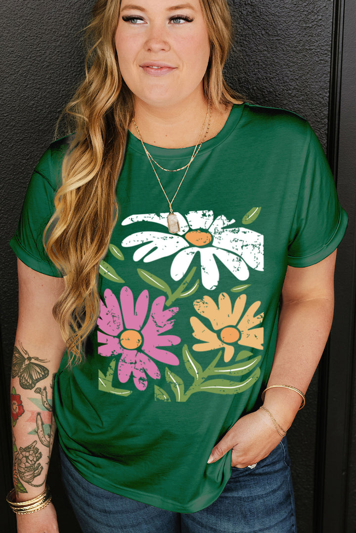 PLUS SIZE✨Bloom Boldly Vintage Wildflower Tee – Forest Green