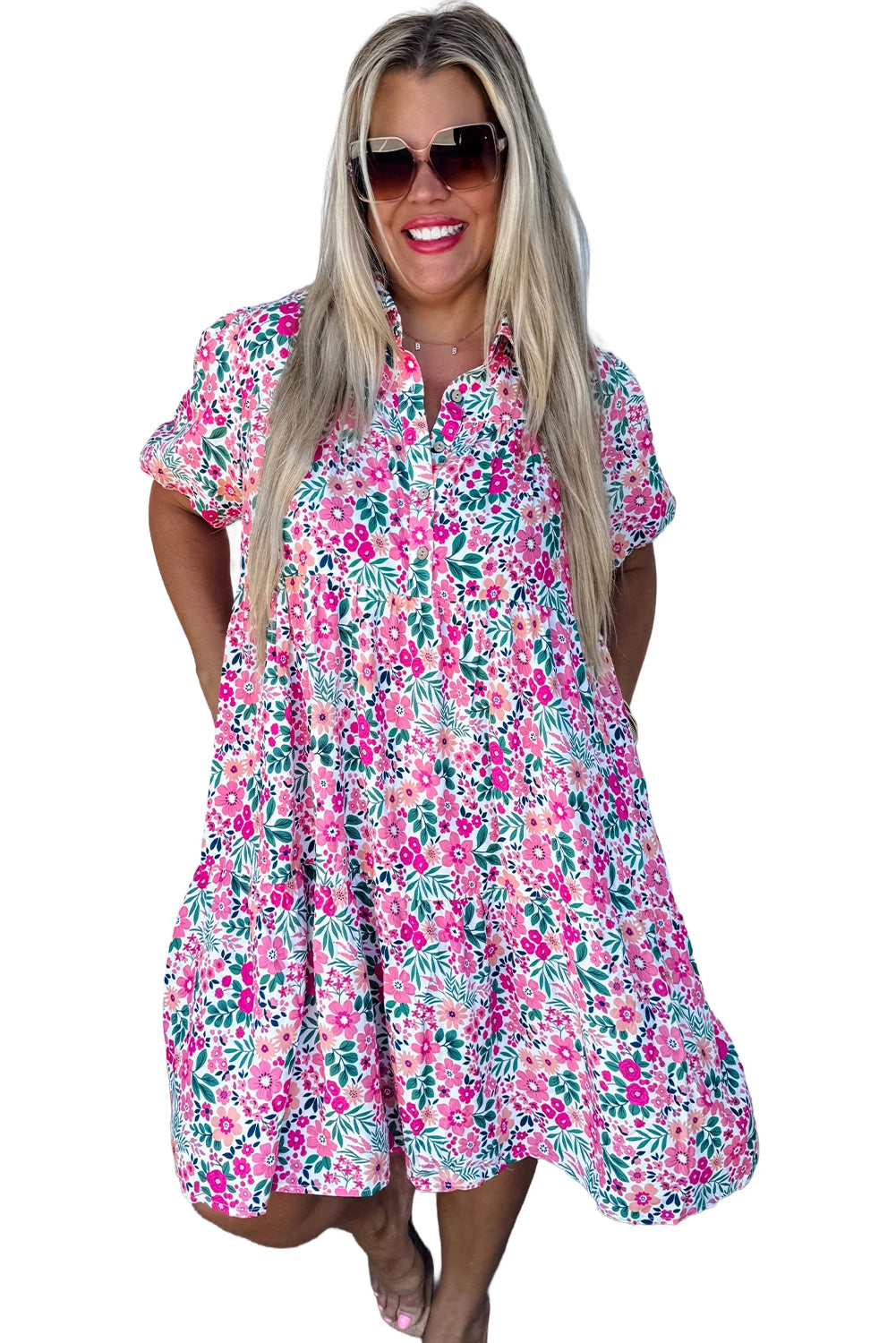 PLUS SIZE✨Sunlit Blooms Collared Babydoll Dress