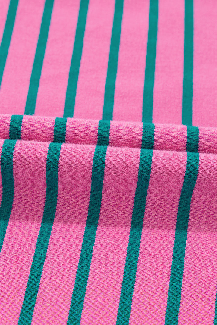 PLUS SIZE✨Electric Pop Stripe Puff-Sleeve Dress (Pink + Teal)