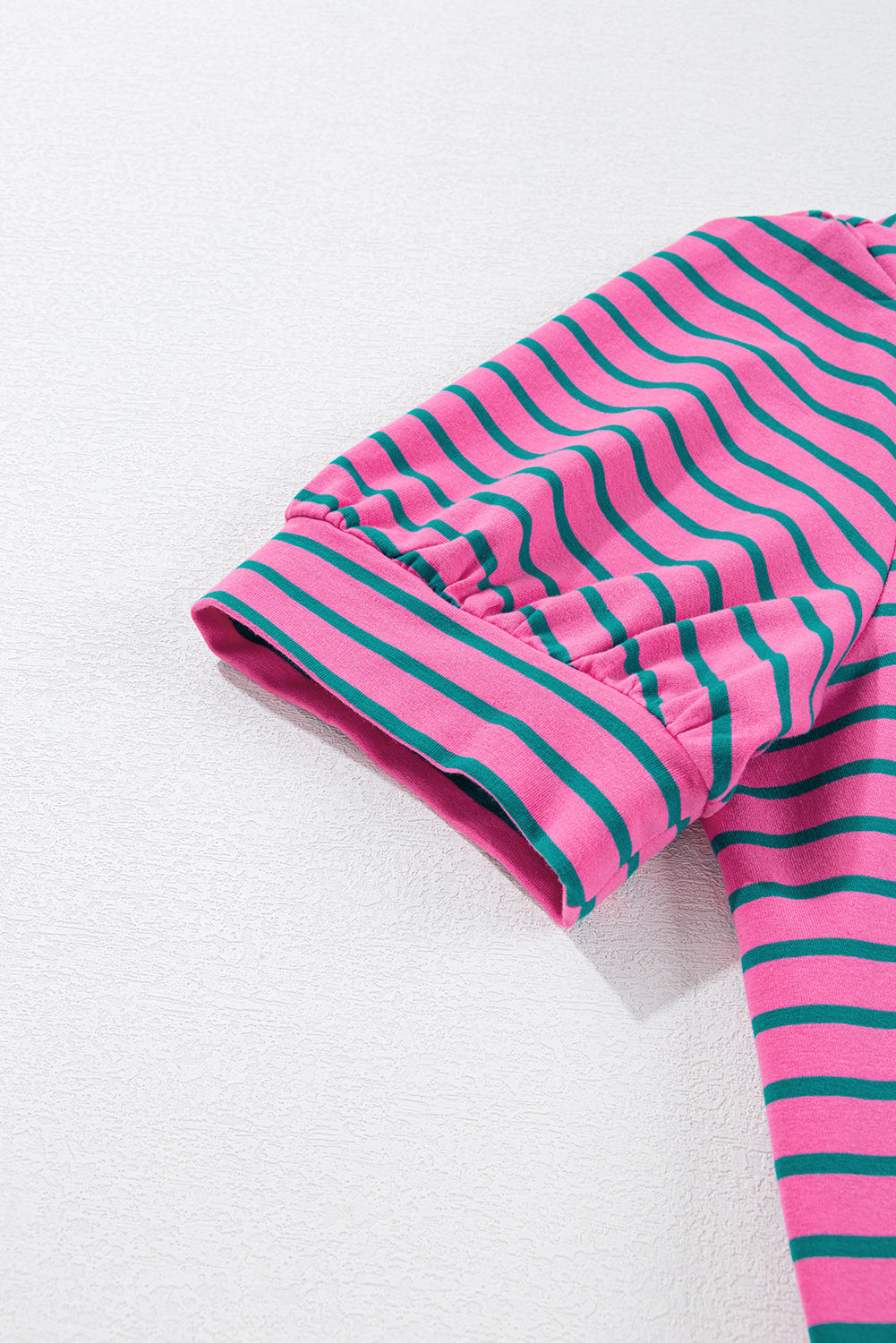 PLUS SIZE✨Electric Pop Stripe Puff-Sleeve Dress (Pink + Teal)