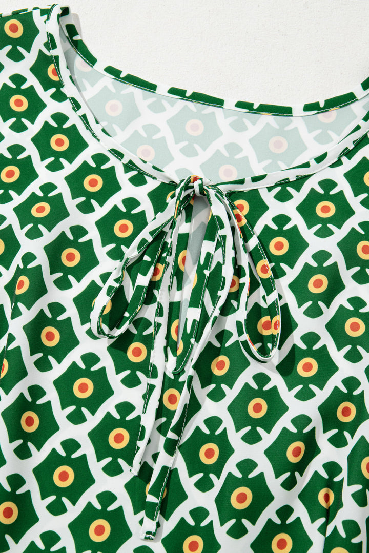 PLUS SIZE✨Emerald Garden Mosaic Tie-Neck Maxi (with Pockets) 💚🌼