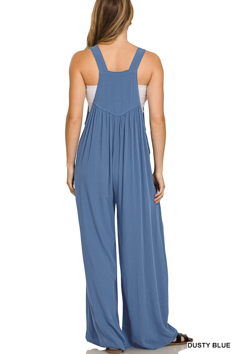 Zenana Mocha Cloud-Soft Wide-Leg Overall Jumpsuit-Mocha